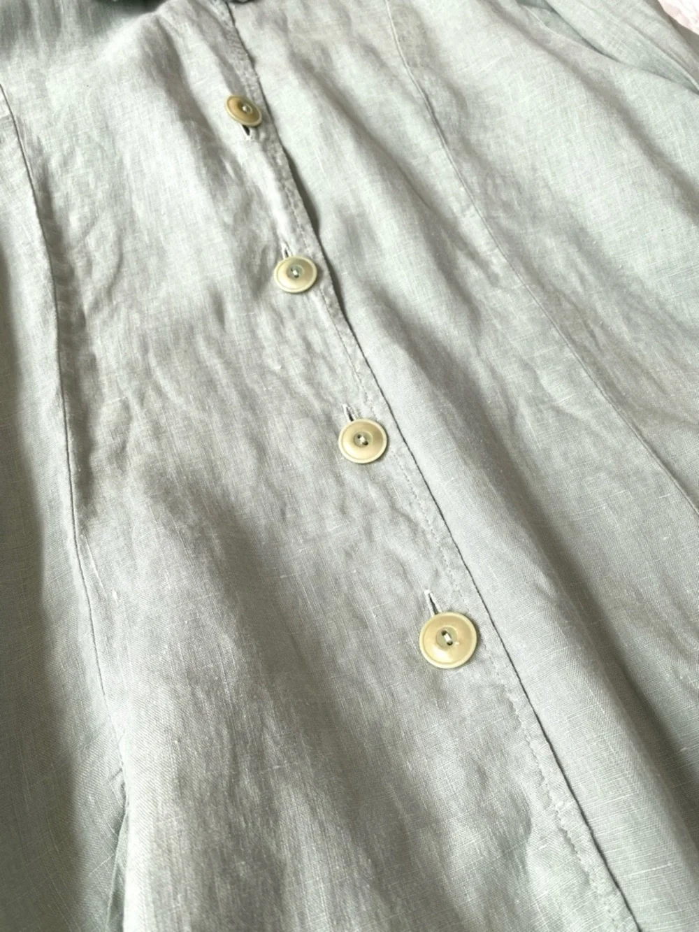 Flax 100% Sage Green Linen Button Front Tunic Shirt Top Long Sleeve Size L - Picture 13 of 16